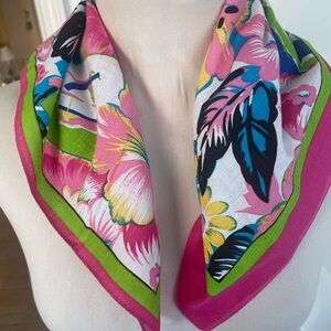 Wancraft Floral Tropical Pink Scarf Bandana  20x 22 inches  Vintage EUC
